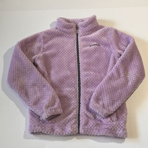 Columbia Fire Side Jacket Girls L Purple/ Lavender Full Zip Fleece Mock Neck - Picture 1 of 15